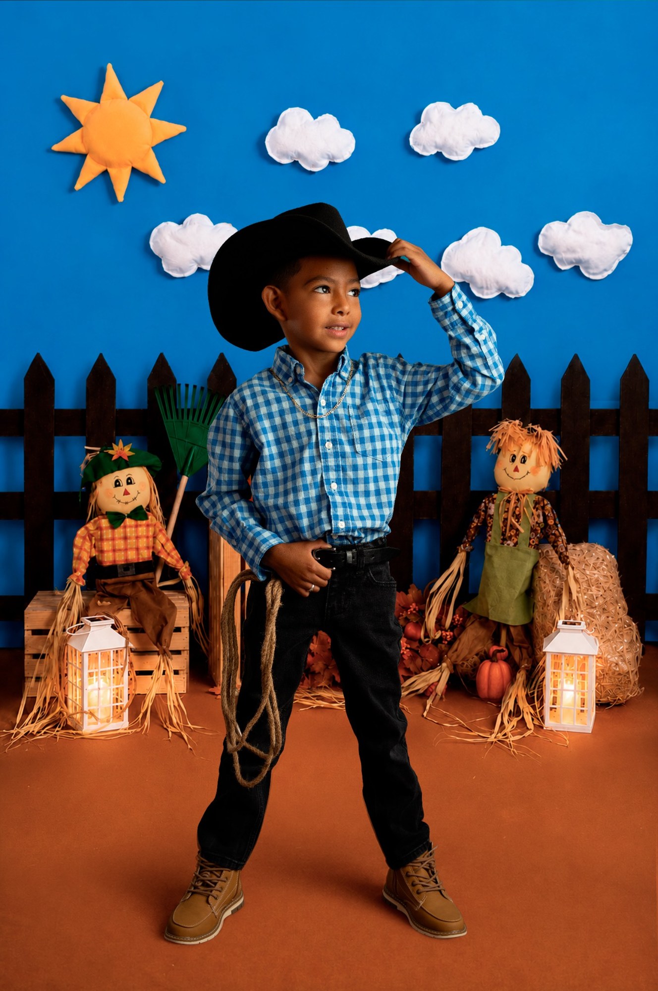 Retrato infantil con temática vaquera